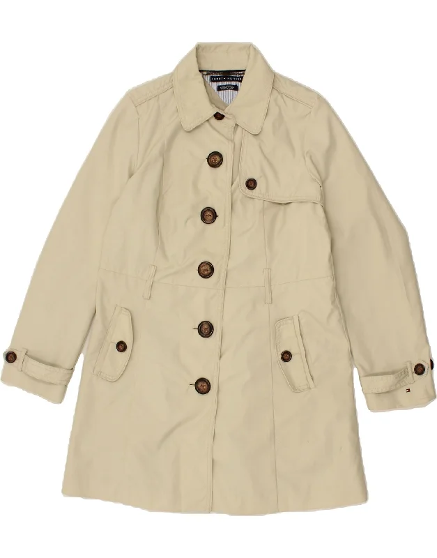 TOMMY HILFIGER Womens Trench Coat UK 16 Large Beige Polyester Satin Silk Chiffon