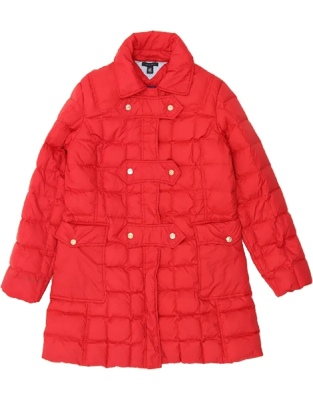 TOMMY HILFIGER Womens Padded Coat UK 16 Large Red Polyester Mesh Canvas Denim