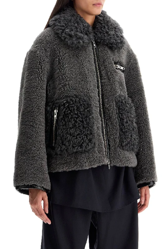 Stand Studio Short Eco Shearling Coat Chenille Brocade Lace