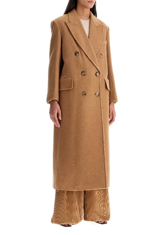 Max Mara Camel Double-Breasted Coat Jersey Tulle Batik