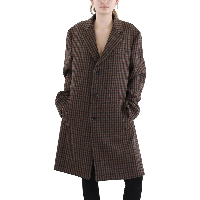 Womens Virgin Wool Blend Long Wool Coat Square Neck One-Shoulder Off-the-Shoulder