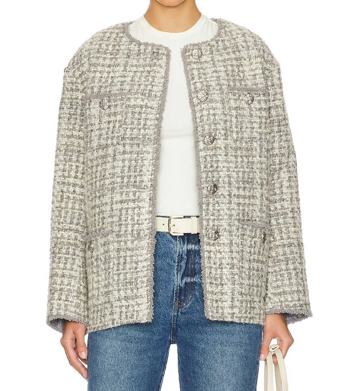 Perona Coat In Grey Taupe Sequined Lace Ribbed