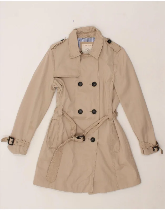 ESPRIT Womens Trench Coat UK 14 Medium Beige Cotton Anorak Windbreaker Fleece