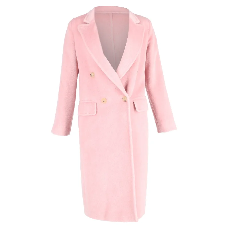 Max Mara Double-Breasted Coat in Pink Wool Cardigan Sweater Pullover