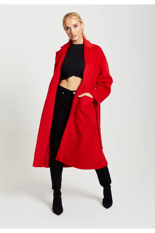 Liquorish Belted Longline Coat Turtleneck Wrap Cape