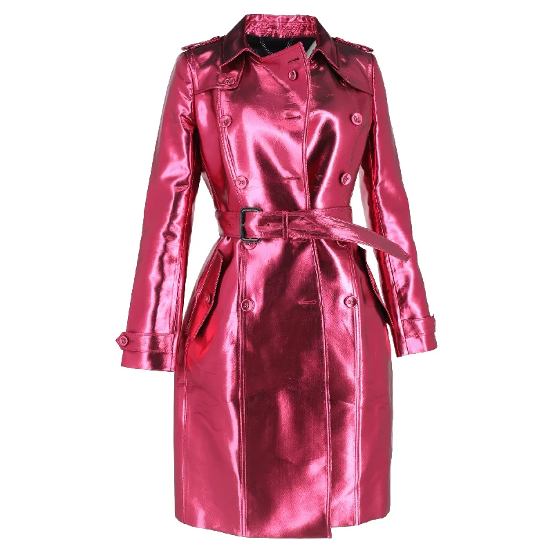 Burberry Belted Double-Breasted Trench Coat in Metallic Pink Acetate A-Line Ball Gown Mermaid