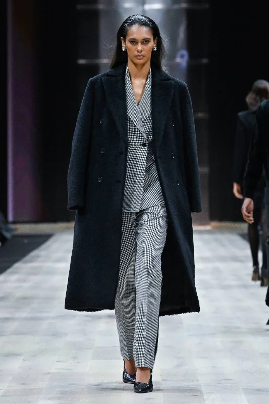 LOOK 3 - Valerie Black Alpaca Long Coat and Houndstooth Alexis DB Suit Appliqued Beaded Sequined