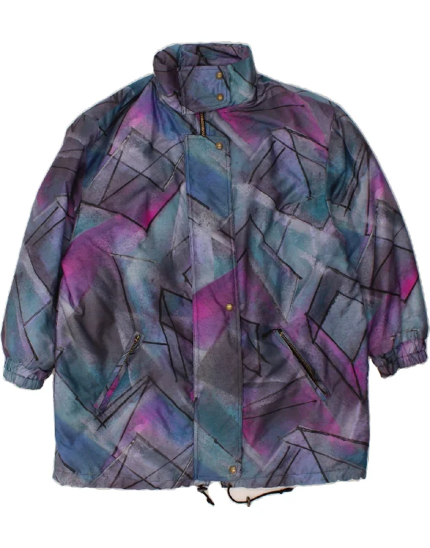 VINTAGE Womens Windbreaker Coat EU 46 XL Multicoloured Patchwork Trim Padded Insulated