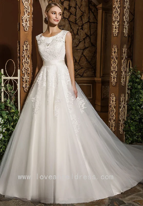 Scoop Neck Beads Appliques Modern Dresses Wedding 2018 vestido novia