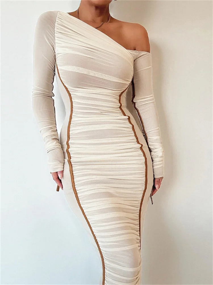 FashionSierra - Women Off-Shoulder Patchwork Ladies Party Sexy Casual Dress