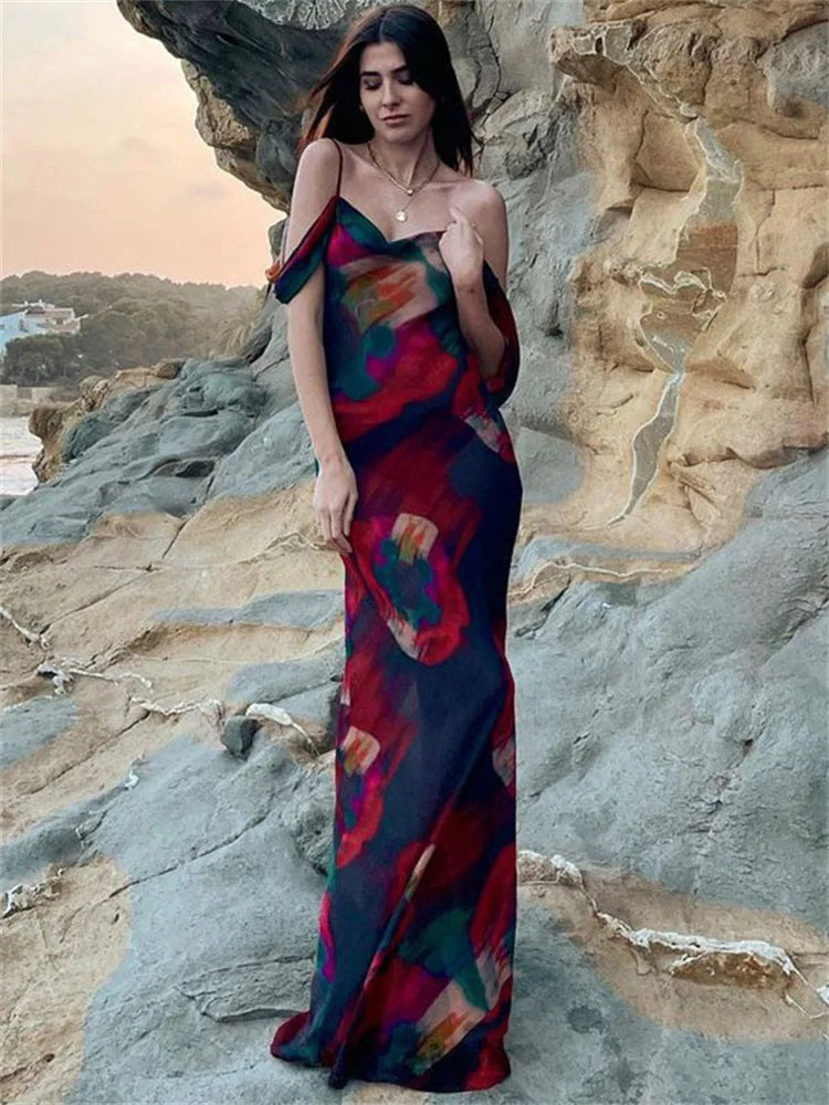 FashionSierra - Fashion Printed Backless High Waist Holiday Beach Y2k Printed Summer Casual Dress