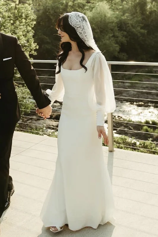 Sheer Long Sleeves Bridal Dress with Square Neck Vestido de novia 2024