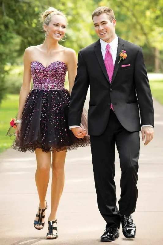 Sexy Sweetheart Crystals Black Homecoming Dress Short