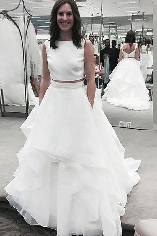 Satin Top Two Piece Bridal Dresses with Layers Skirt