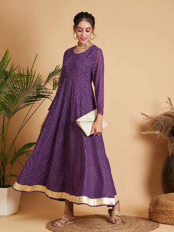 Lyush Women Purple Dot Foil Print Anarkali Dress