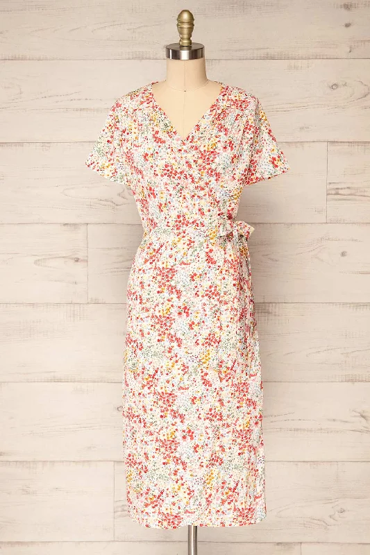 Kruszwica White | Midi Floral Wrap-Dress