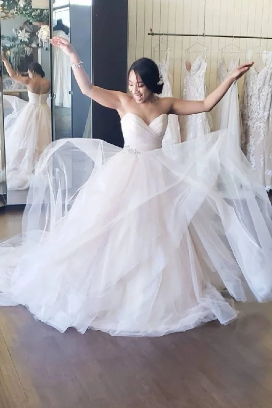 Ruching Sweetheart Tulle Bride Dresses with Jewellery Belt
