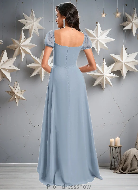 Samara A-line Square Floor-Length Chiffon Prom Dresses With Ruffle STKP0025872
