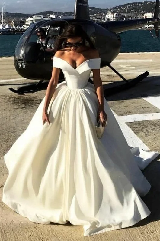 Satin Wedding Ball Gown Dresses with Off-the-shoulder vestido de novia