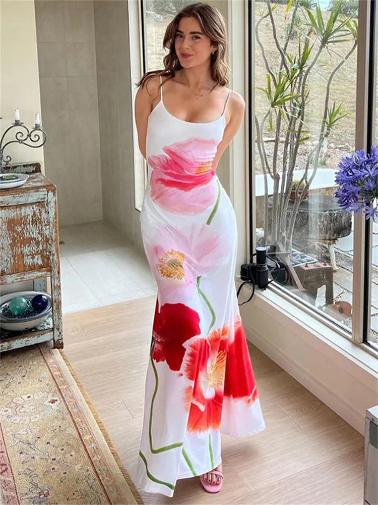 FashionSierra - Fashion Printed Halter For Women Backless Bandage Maxi High Waist New Party Casual Dress