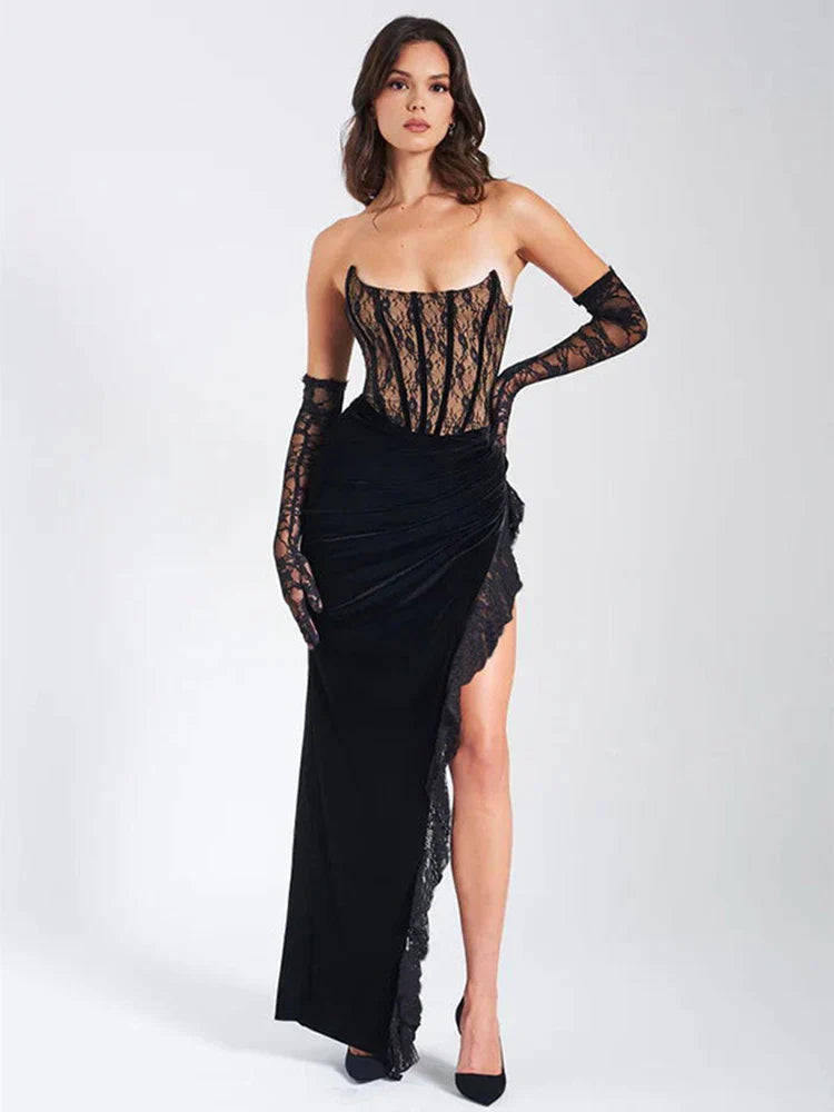 FashionSierra - Lace Strapless Maxi Fashion Black Sleeveless Backless Bodycon Lace Dress