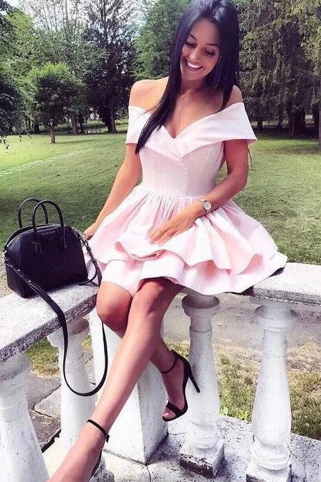 Short Light Pink Homecoming Dress with Layer Skirt