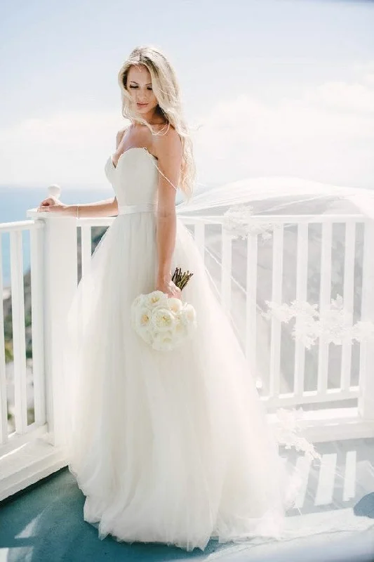 Satin and Tulle Wedding Gown Dresses with Spaghetti Straps