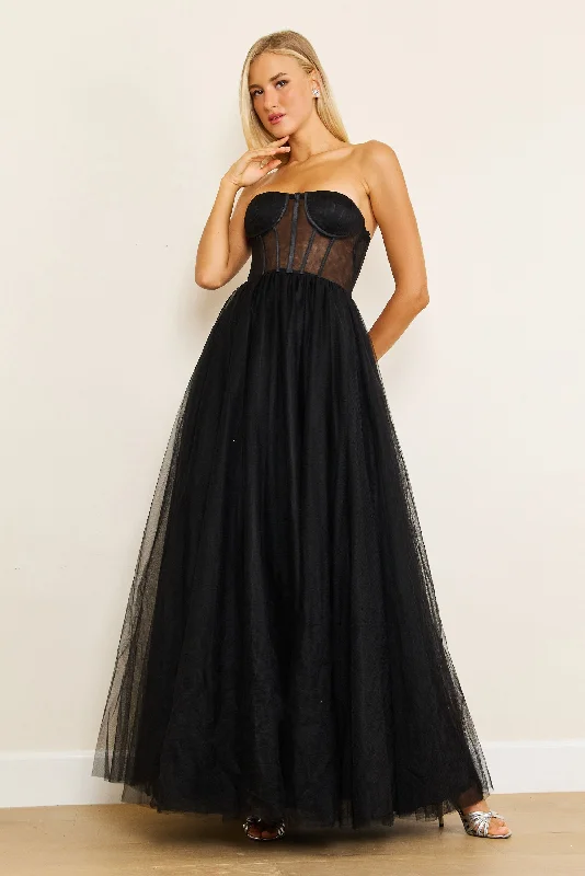 Dylan & Davids Corset Prom Party Dress Formal Ball Gown Black Square Neckline Feminine