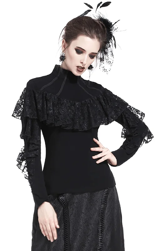 Goth Fashion Knit Top with Lace Long Sleeves for Women Stylish Knit Top