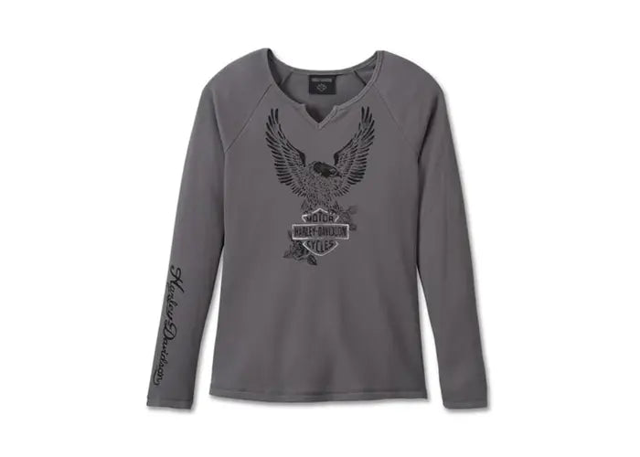 HARLEY-DAVIDSON WOMENS FLYING EAGLE LONG SLEEVE THERMAL KNIT TOP 96272-24VW Solid Color Knit Top