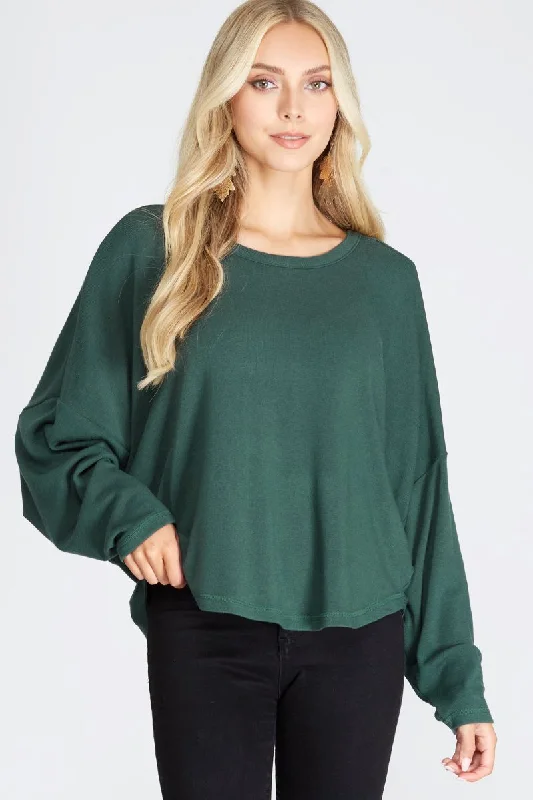 SEA GREEN BATWING LONG SLEEVES BACK NECK STRAP DETAIL KNIT TOP S8SS7759 Pink Knit Top