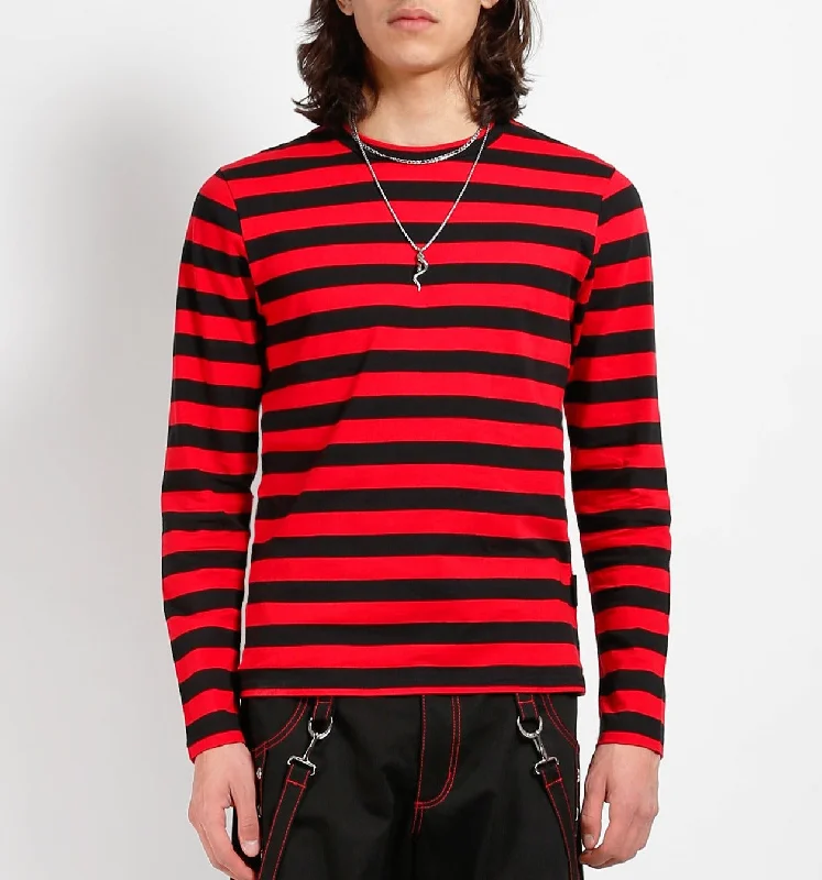 UNISEX Black/Red Stripe Knit Top Beige Knit Top