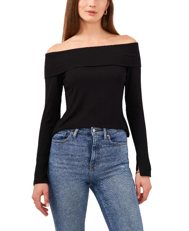 Women's Long Sleeve Cross Shoulder Knit Top Comfortable Knit Tee