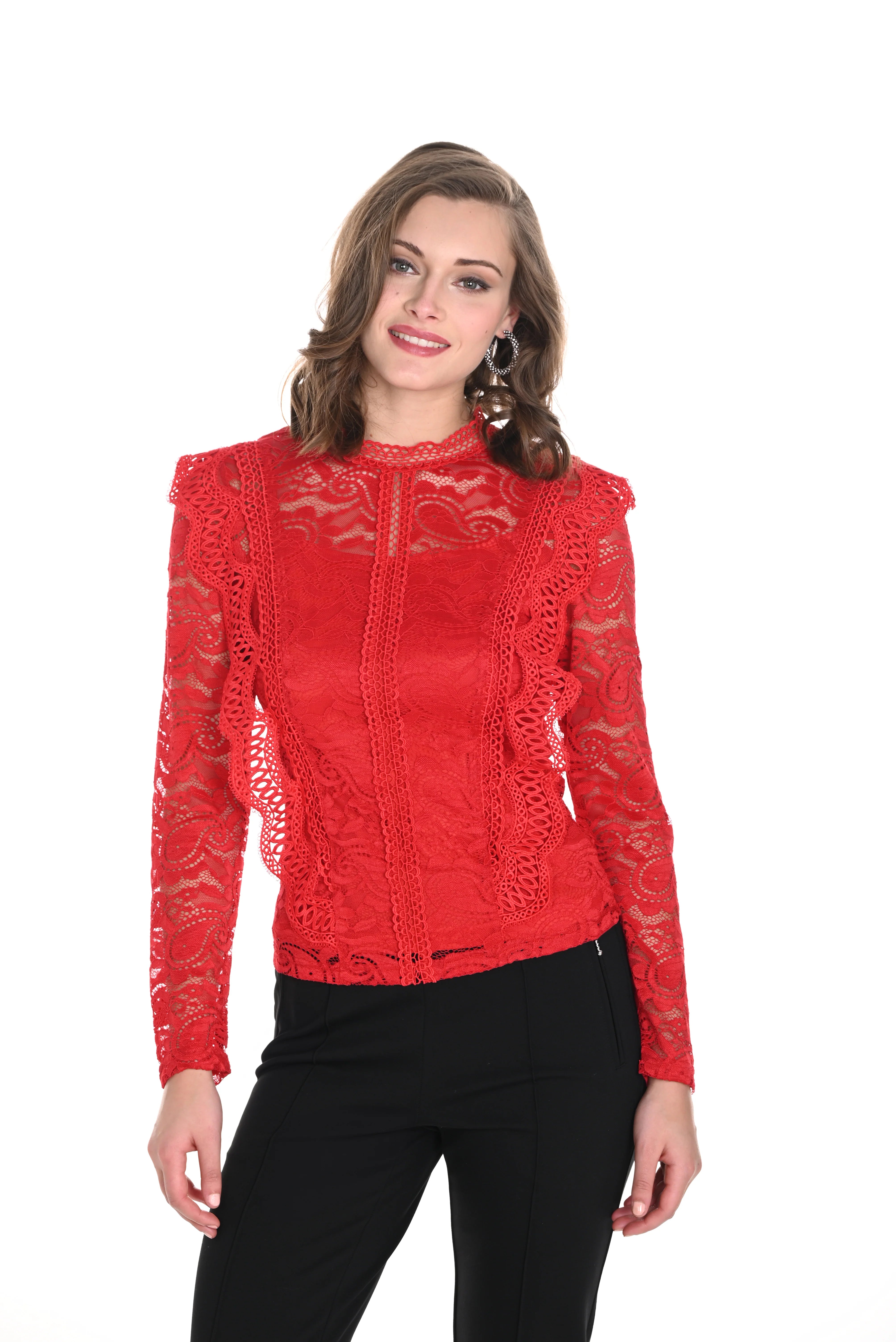 Red Knit Top Asymmetrical Knit Blouse