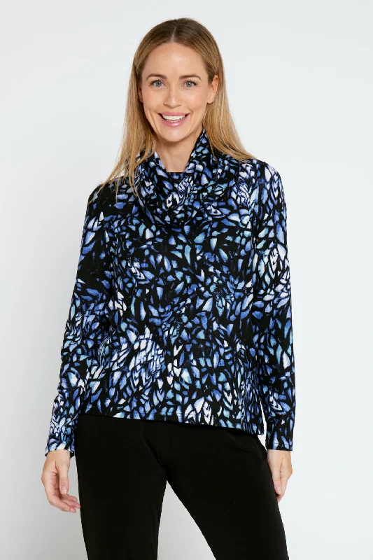 Alma Knit Top & Snood - Blue Multi Print Solid Color Knit Top