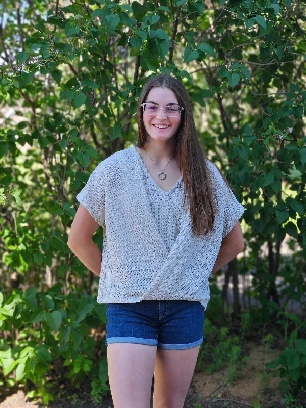 V Neck Bottom Twist Texture Knit top Sky Blue Knit Tee