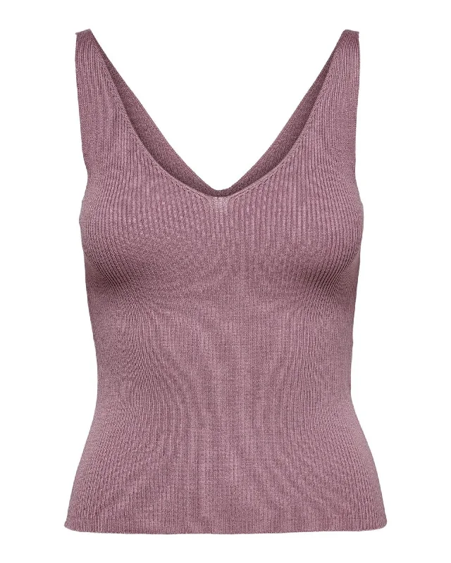 Jacqueline de Yong Womens Ribbed Knit Top Mauve High-End Knit Shirt