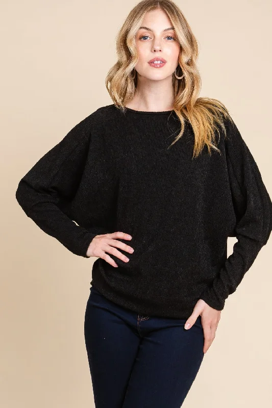 BOMBOM Drop Shoulder Long Sleeve Knit Top Seasonal Knit Shirt