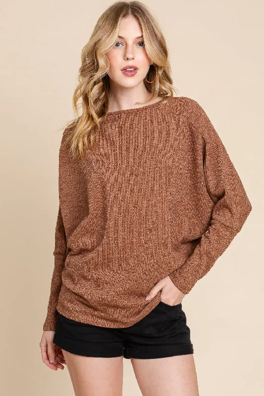 BOMBOM Drop Shoulder Long Sleeve Knit Top Business Knit Top