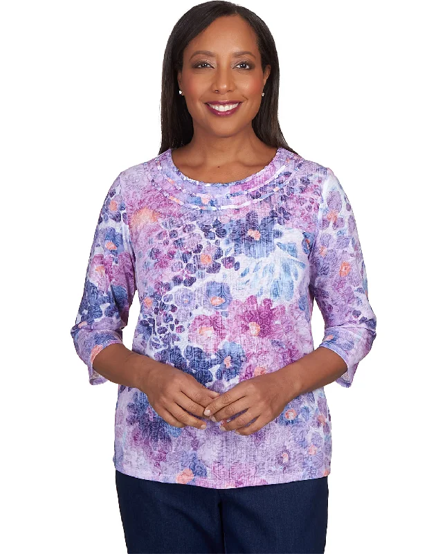 Alfred Dunner Lavender Fields Watercolor Floral Knit Top Limited Edition Knit Top