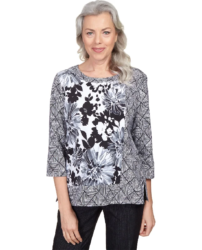 Alfred Dunner World Traveler Geo Floral Knit Top Boutique Knit Tee