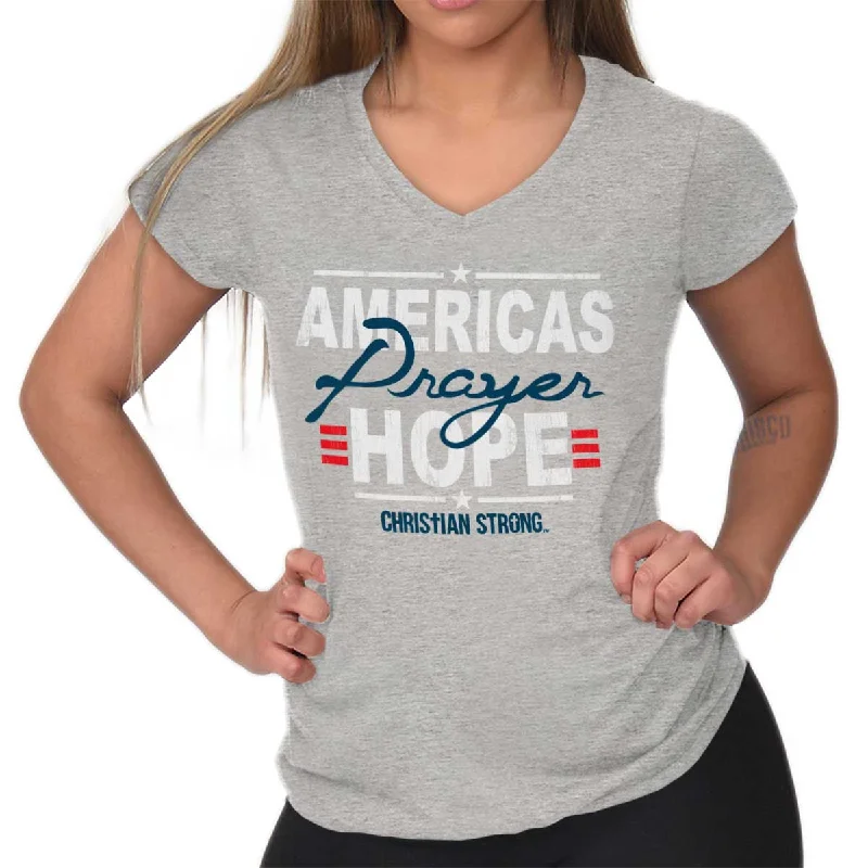 America's hope Junior Fit V-Neck T-Shirt Asymmetrical Pockets Print