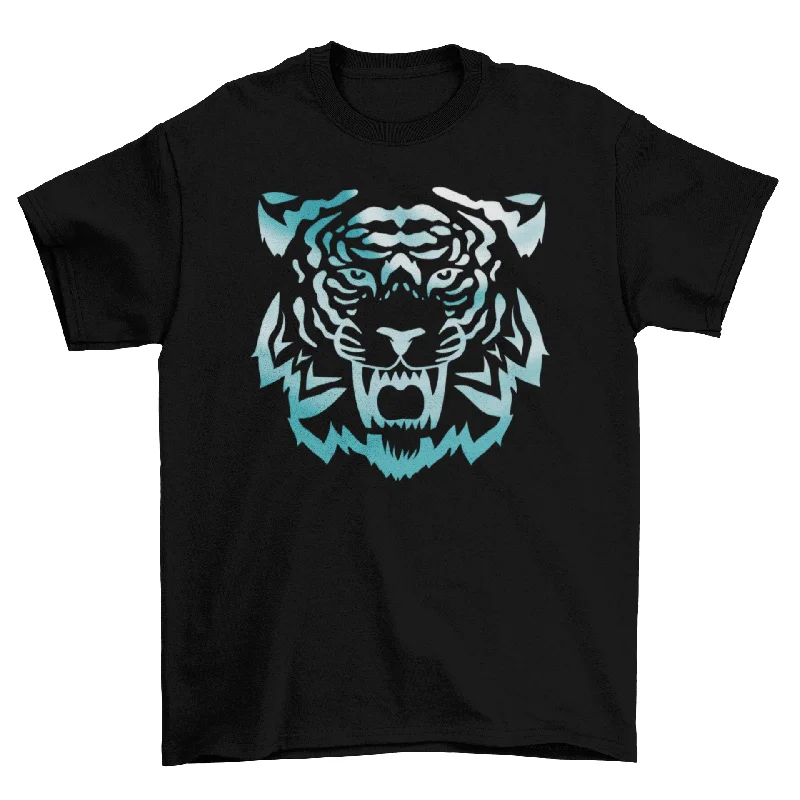 Blue tiger wild animal t-shirt Graphic Embroidered Appliqued