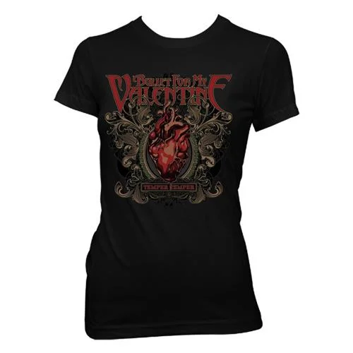 Bullet For My Valentine Ladies T-Shirt: Temper Temper Filigree (Skinny Fit) Zippered Front Buttoned Front Snap Front