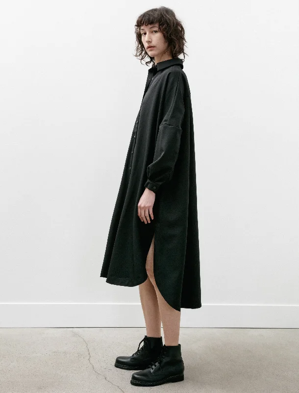 Yuki Long Shirt Gabardine Black Hooded Caped Shawl Collar