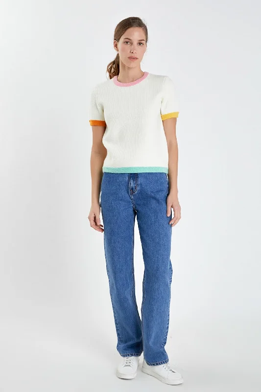 Color Block Knit Top Evening Knit Shirt