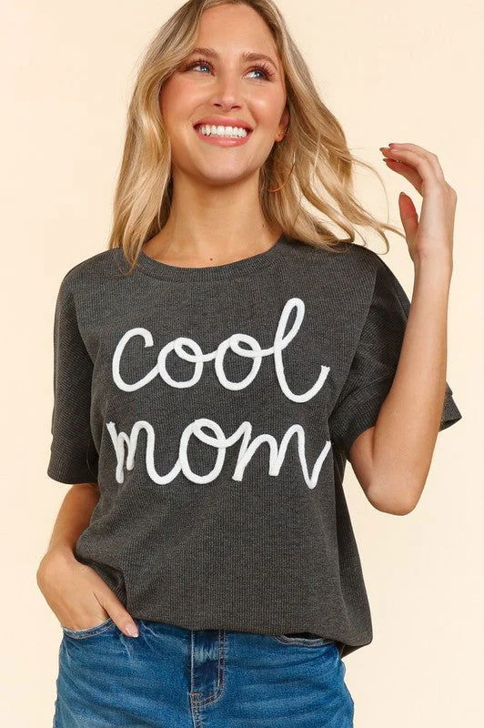 Haptics Cool Mom Pop Up Letter Dolman Knit Top Geometric Knit Tee