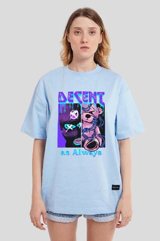 Decent Powder Blue Printed T-Shirt Thin T-Shirt Open Front Quick Dry Thin T-Shirt Open Front Quick Dry