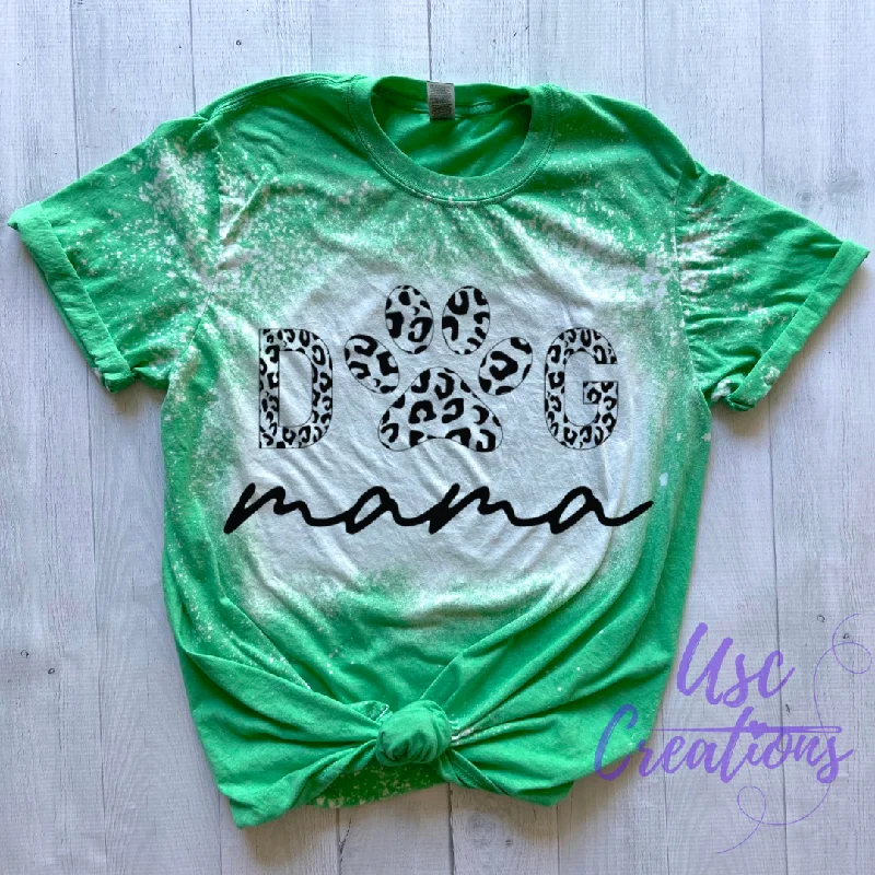 Dog MAMA Paw Print Bleached Unisex Soft Style T-Shirt Polka Dot Checkered Tartan