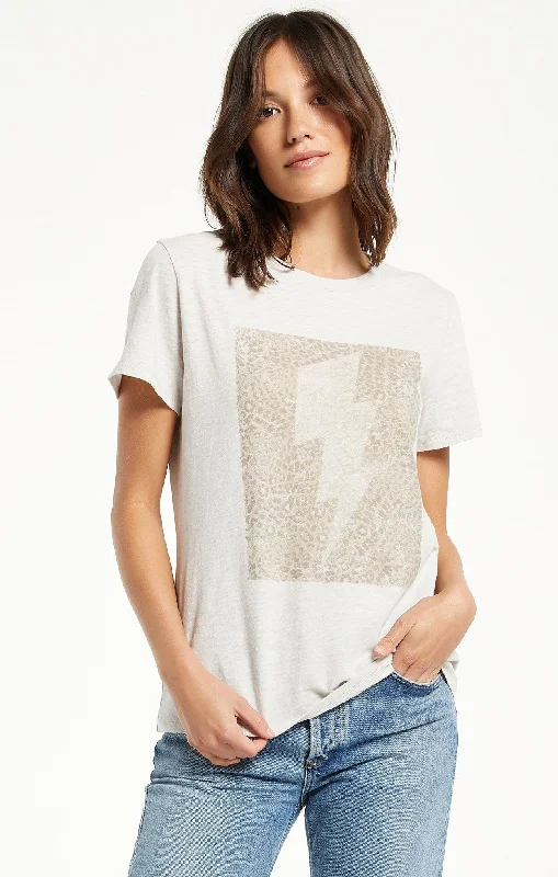 Easy Leopard Bolt Tee - Soft Grey Silk Blend Satin Velvet